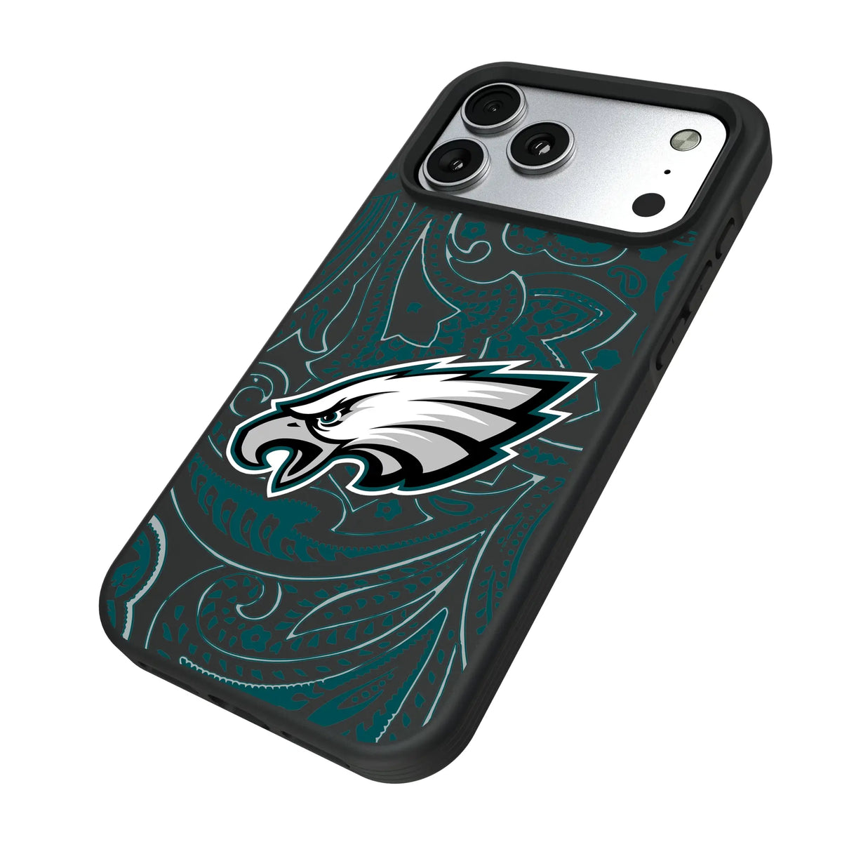 Philadelphia Eagles Paisley iPhone Bump Phone Case for Apple iPhone - Isometric View#Device_iPhone 17 Pro Max
