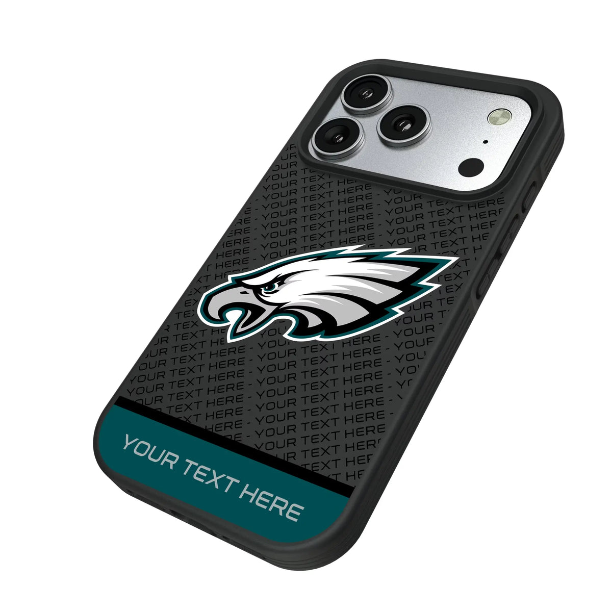 Philadelphia Eagles Personalized EndZone Plus iPhone Bump Phone Case for Apple iPhone - Isometric View#Device_iPhone 17 Pro