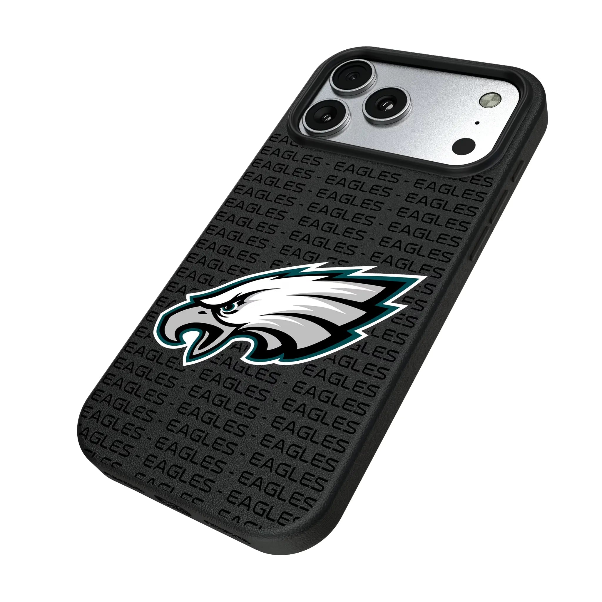 Philadelphia Eagles Text Backdrop iPhone MagSafe Compatible Phone Case for Apple iPhone - Isometric View#Device_iPhone 17 Pro Max