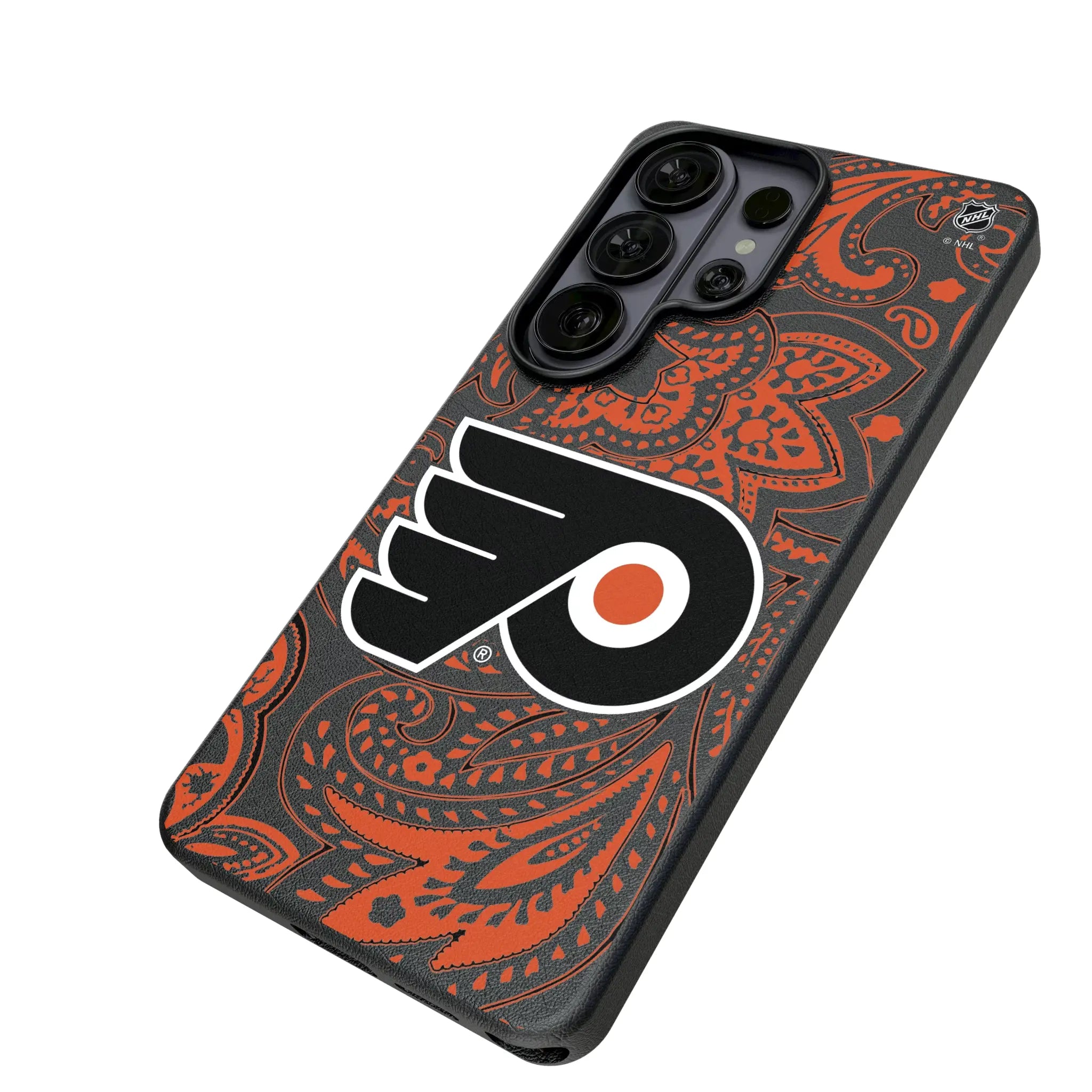 Philadelphia Flyers Paisley Galaxy MagSafe Compatible Phone Case for Samsung Galaxy - Isometric View#Device_Galaxy S26 Ultra