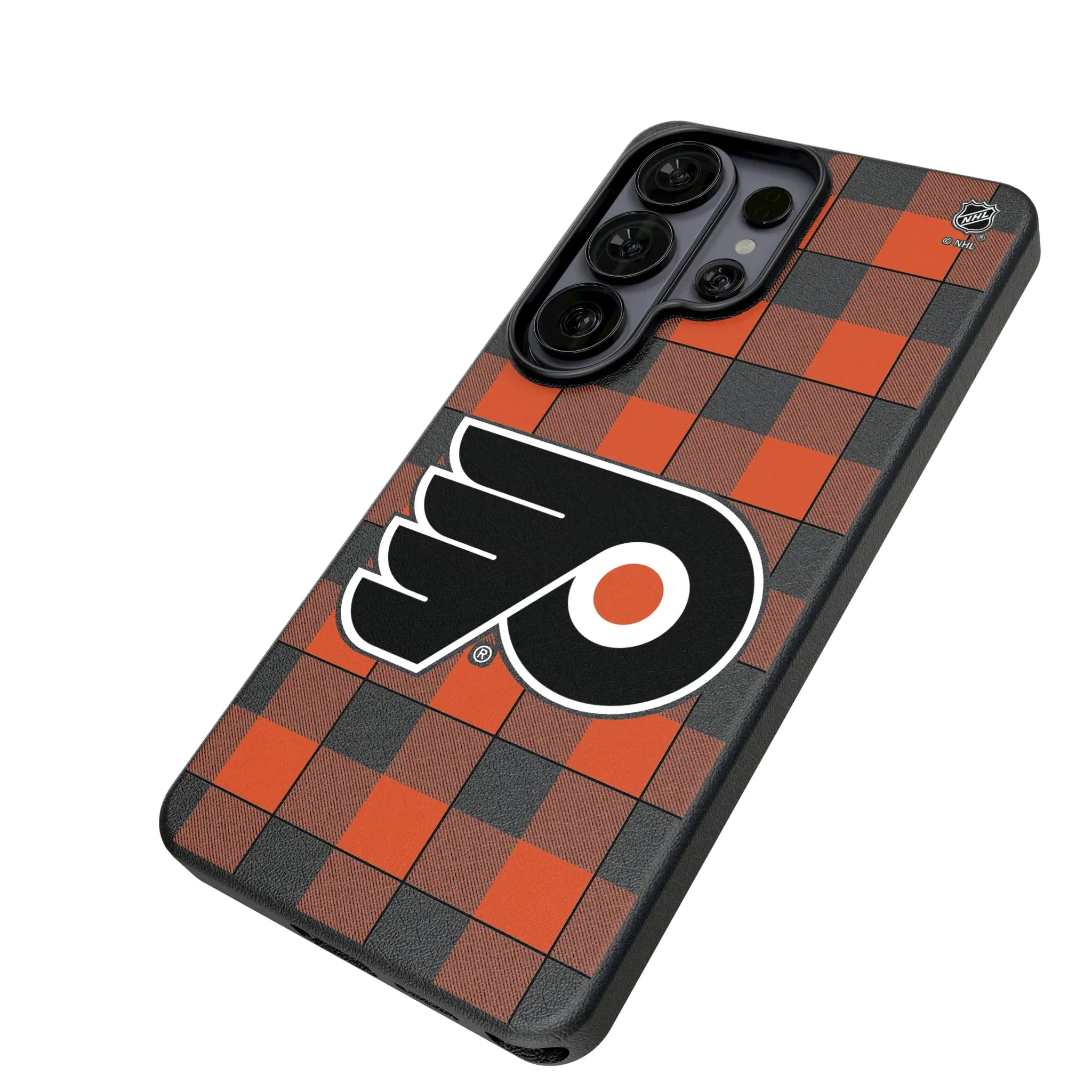 Philadelphia Flyers Plaid Galaxy MagSafe Compatible Phone Case for Samsung Galaxy - Isometric View#Device_Galaxy S26 Ultra