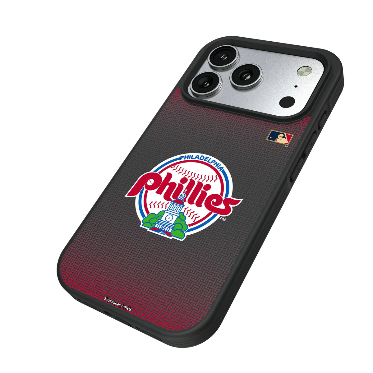Philadelphia Phillies 1984-1991 - Cooperstown Collection Linen iPhone Bump Phone Case for Apple iPhone - Isometric View#Device_iPhone 17 Pro