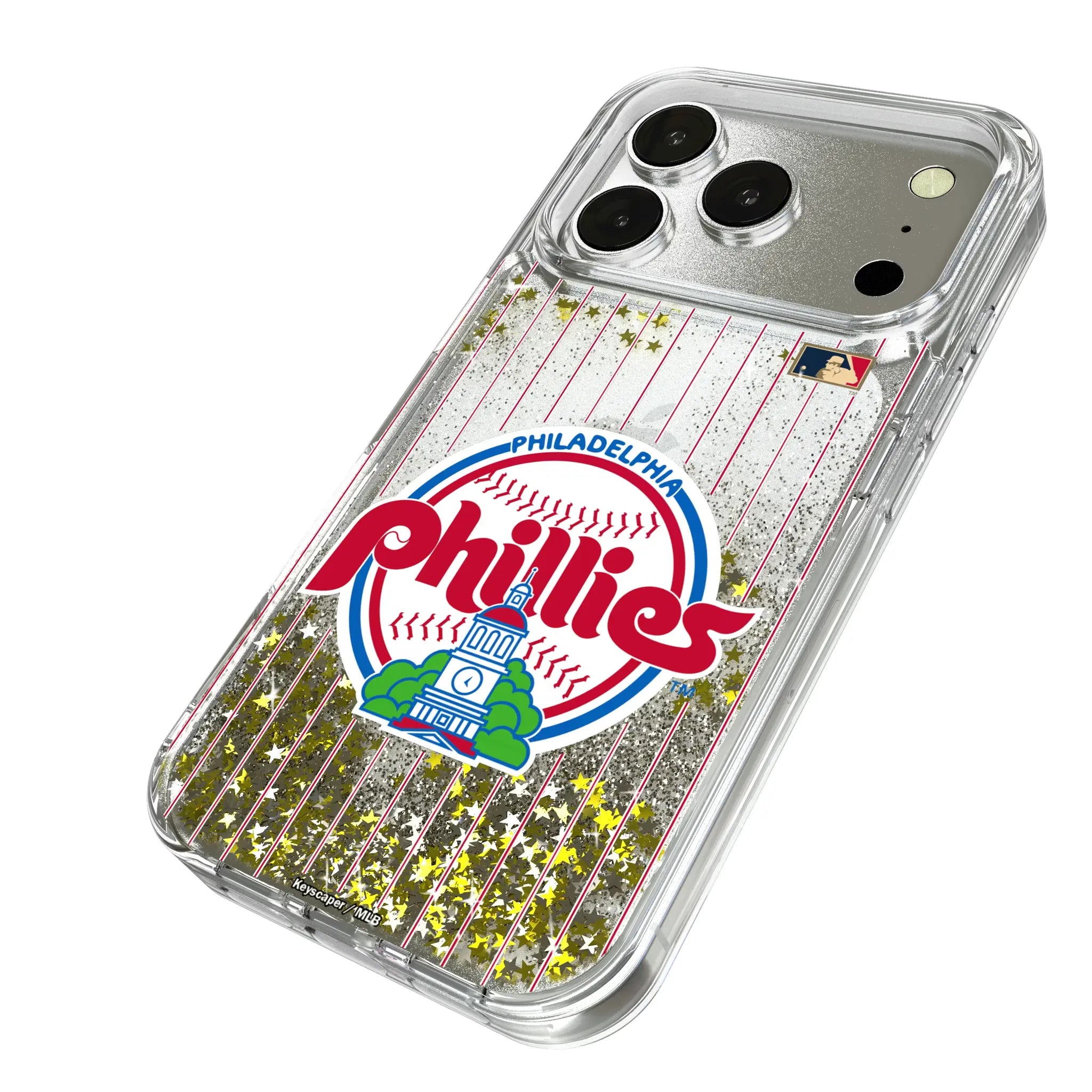 Philadelphia Phillies 1984-1991 - Cooperstown Collection Pinstripe iPhone Glitter Phone Case for Apple iPhone - Isometric View