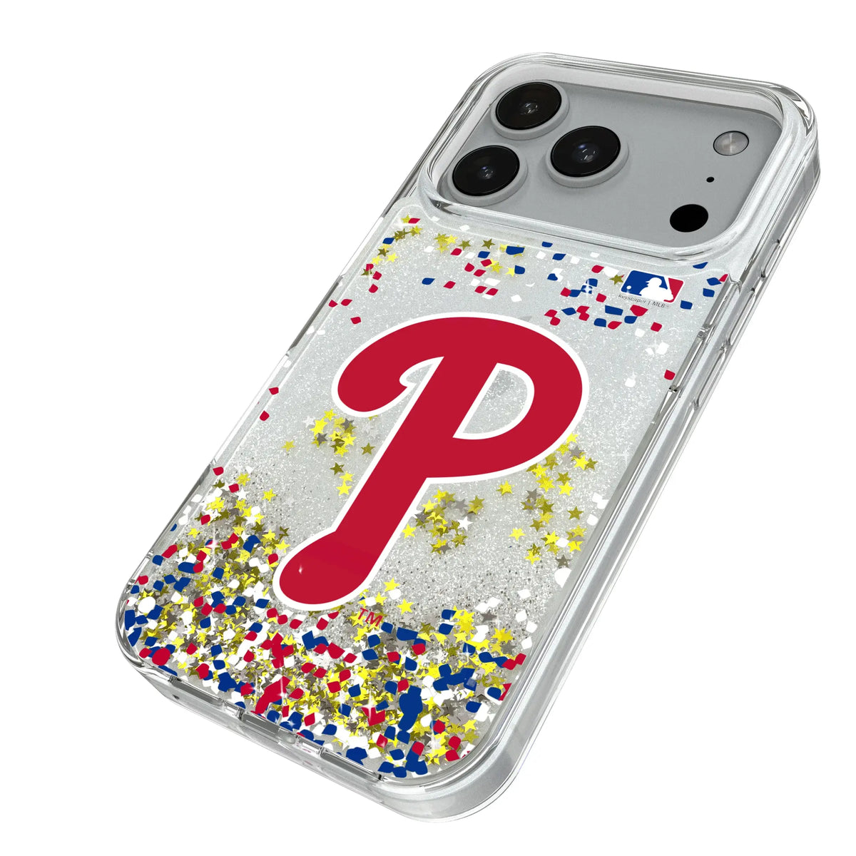 Philadelphia Phillies Confetti iPhone Glitter Phone Case for Apple iPhone - Isometric View#Device_iPhone 18 Pro