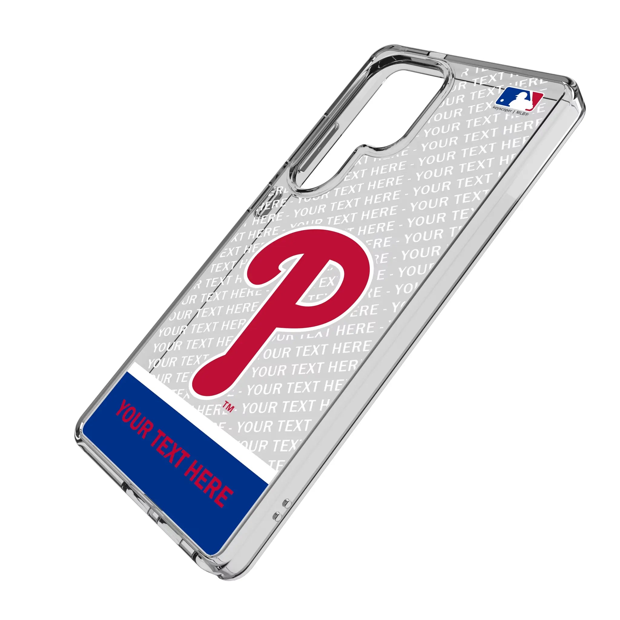 Philadelphia Phillies Personalized EndZone Plus Galaxy Clear Phone Case for Samsung Galaxy - Isometric View#Device_Galaxy S25 Ultra