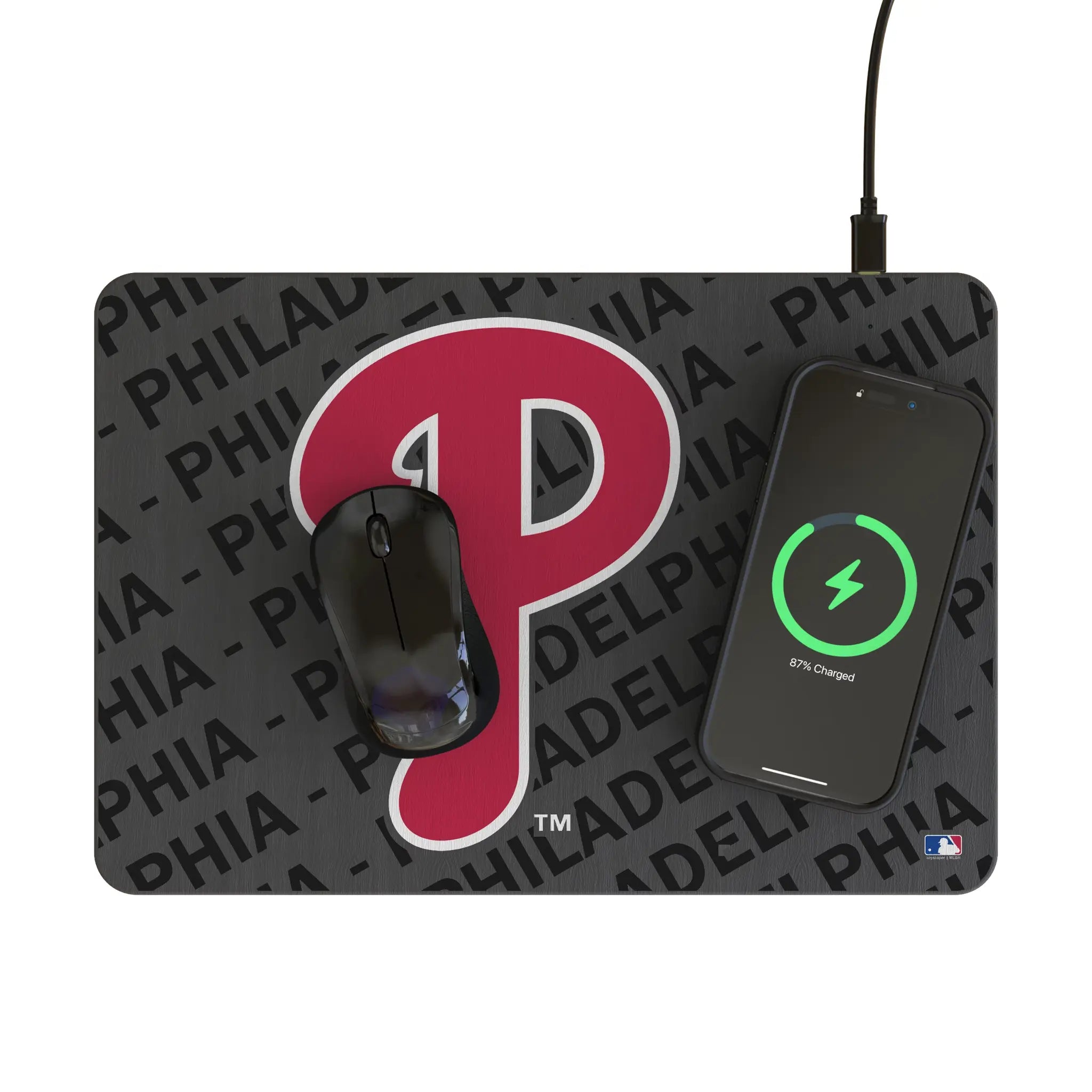Philadelphia Phillies Personalized Tilt 15-Watt Wireless Charger and Mouse Pad - Lifestyle