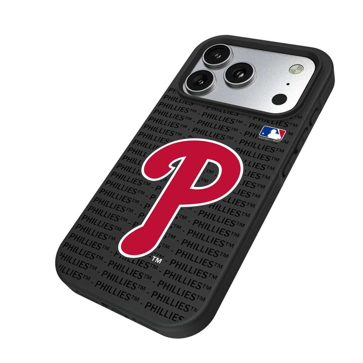 Philadelphia Phillies Text Backdrop iPhone Bump Phone Case for Apple iPhone - Isometric View#Device_iPhone 17 Pro