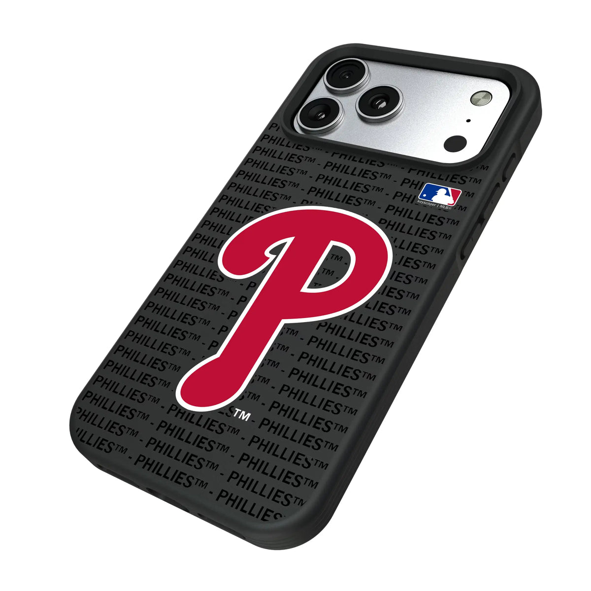 Philadelphia Phillies Text Backdrop iPhone Bump Phone Case for Apple iPhone - Isometric View#Device_iPhone 17 Pro Max