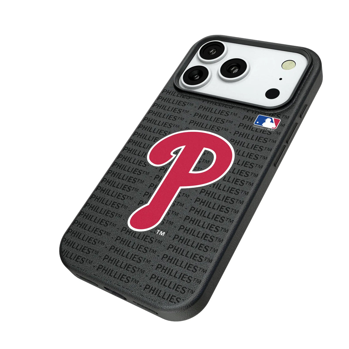Philadelphia Phillies Text Backdrop iPhone MagSafe Compatible Phone Case for Apple iPhone - Isometric View#Device_iPhone 18 Pro