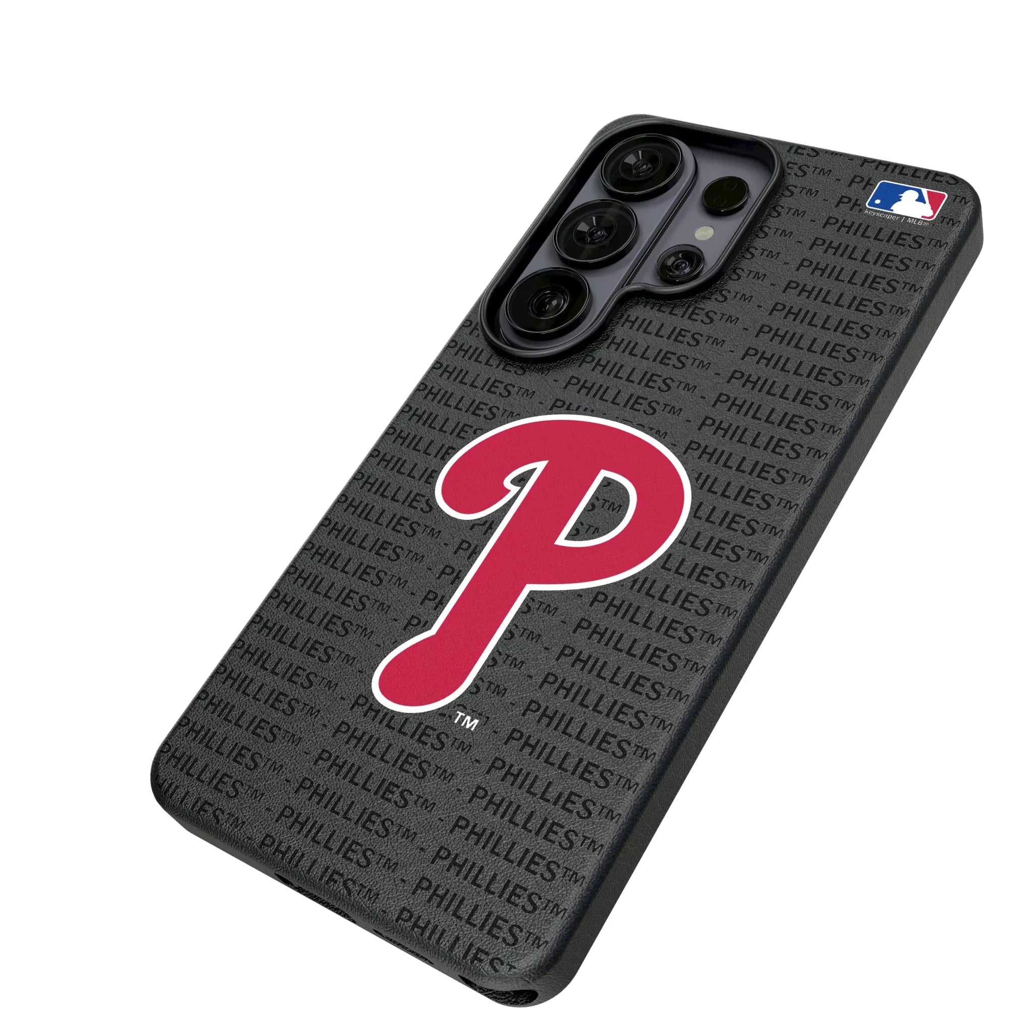 Philadelphia Phillies Text Backdrop Galaxy MagSafe Compatible Phone Case for Samsung Galaxy - Isometric View#Device_Galaxy S26 Ultra