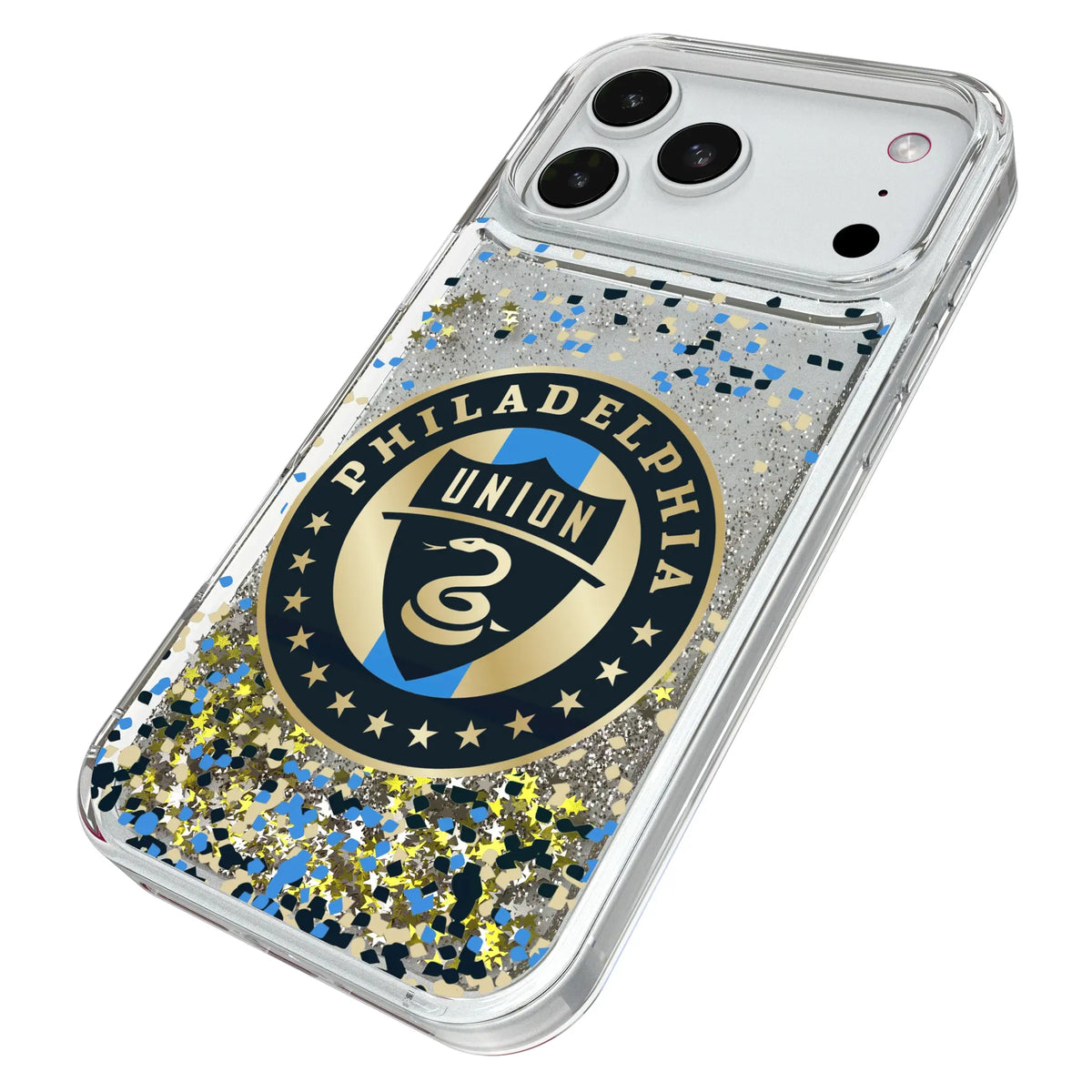 Philadelphia Union Confetti iPhone Glitter Phone Case for Apple iPhone - Isometric View#Device_iPhone 18 Pro Max