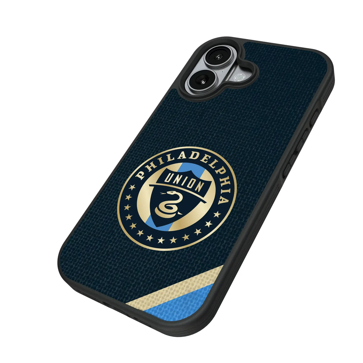 Philadelphia Union Diagonal Stripe iPhone Bump Phone Case for Apple iPhone - Isometric View#Device_iPhone 17