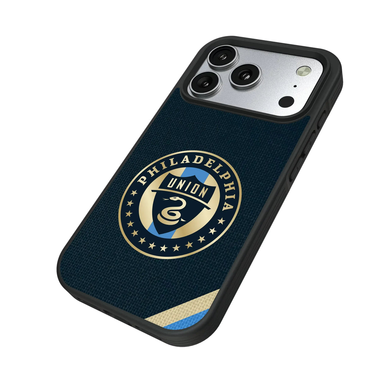 Philadelphia Union Diagonal Stripe iPhone Bump Phone Case for Apple iPhone - Isometric View#Device_iPhone 17 Pro