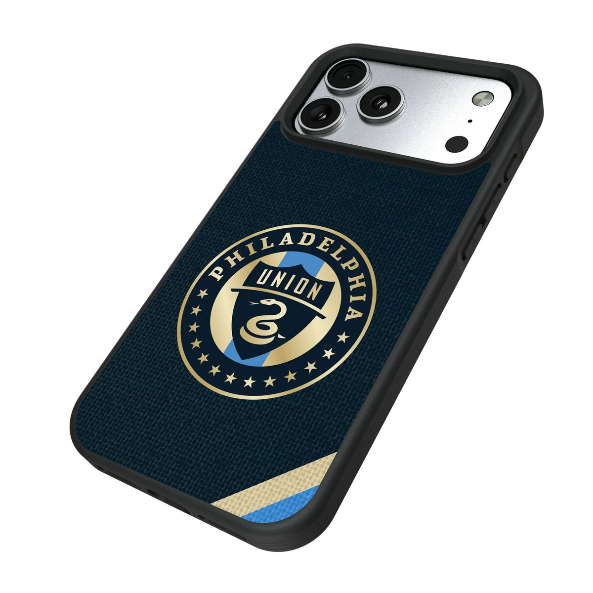 Philadelphia Union Diagonal Stripe iPhone Bump Phone Case for Apple iPhone - Isometric View#Device_iPhone 17 Pro Max