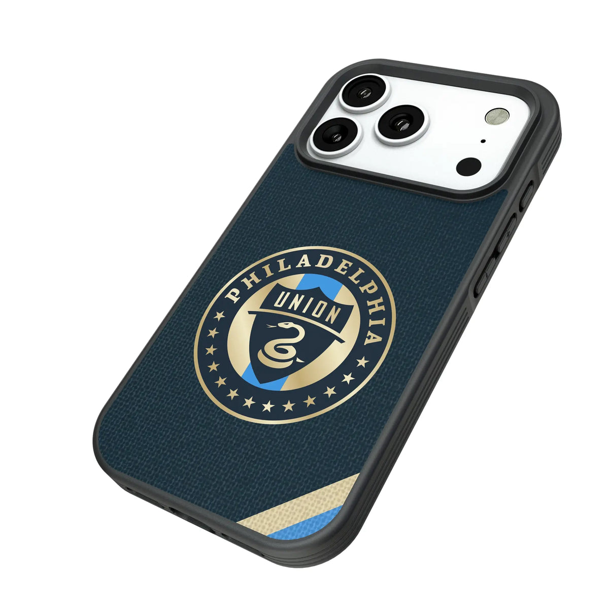 Philadelphia Union Diagonal Stripe iPhone Bump Phone Case for Apple iPhone - Isometric View#Device_iPhone 18 Pro