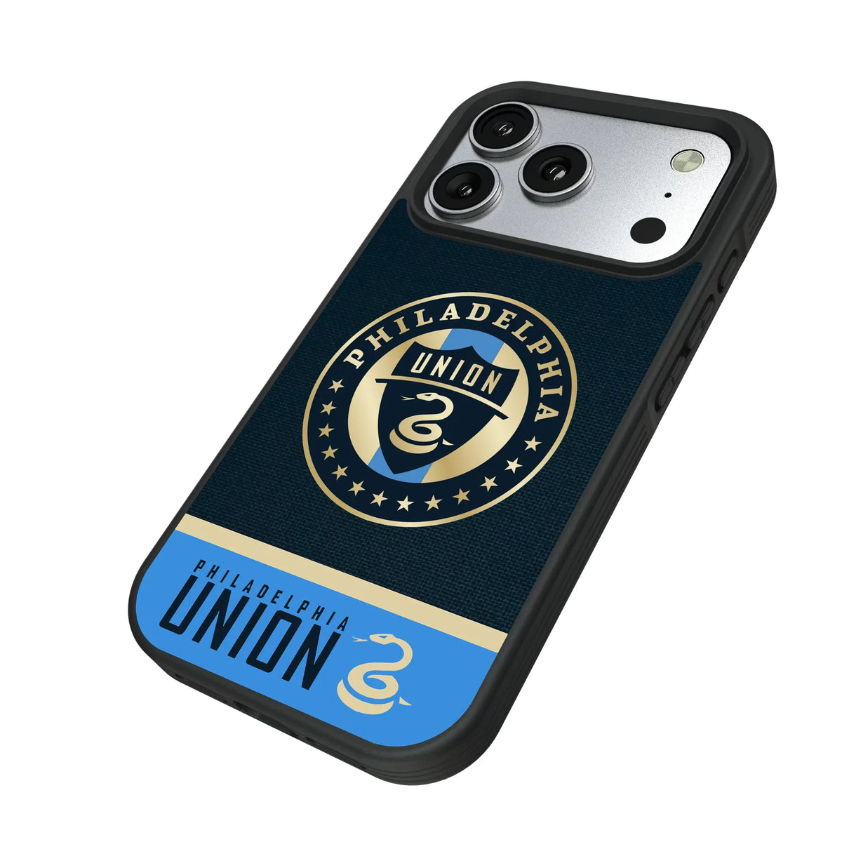 Philadelphia Union Endzone Solid iPhone Bump Phone Case for Apple iPhone - Isometric View#Device_iPhone 17 Pro