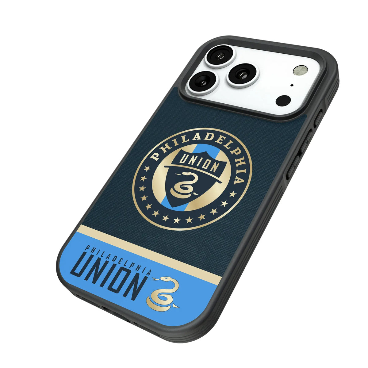 Philadelphia Union Endzone Solid iPhone Bump Phone Case for Apple iPhone - Isometric View#Device_iPhone 18 Pro