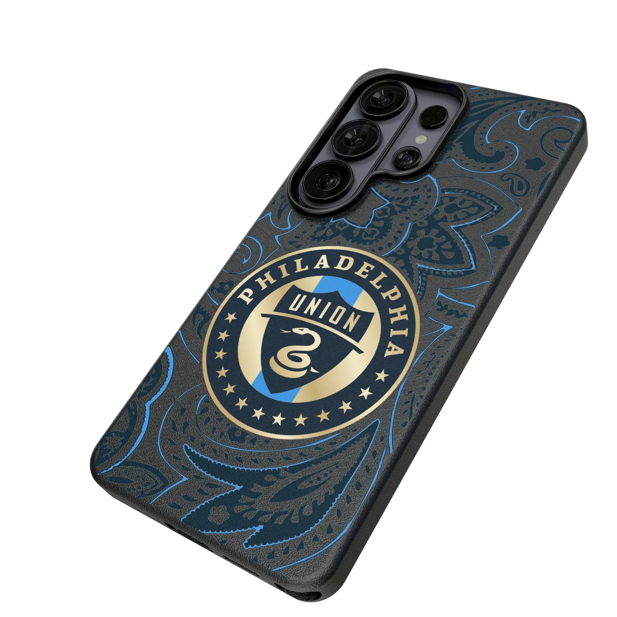Philadelphia Union Paisley Galaxy MagSafe Compatible Phone Case for Samsung Galaxy - Isometric View#Device_Galaxy S26 Ultra