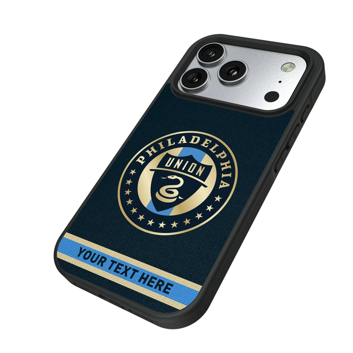 Philadelphia Union Personalized Stripe iPhone Bump Phone Case for Apple iPhone - Isometric View#Device_iPhone 17 Pro