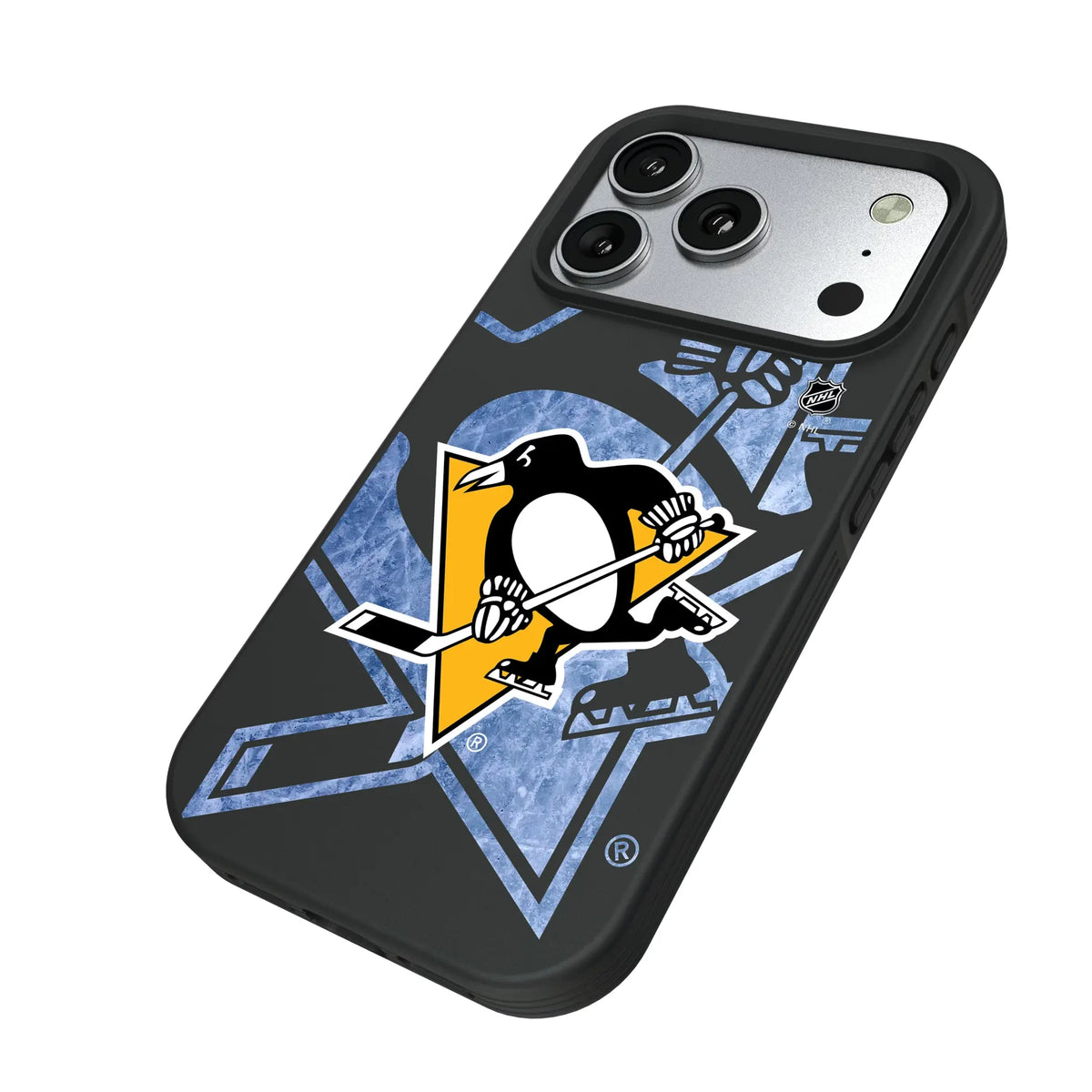 Pittsburgh Penguins Ice Tilt iPhone Bump Phone Case for Apple iPhone - Isometric View#Device_iPhone 17 Pro