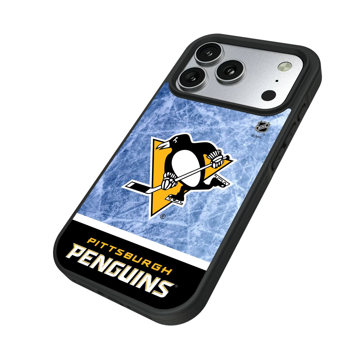 Pittsburgh Penguins Ice Wordmark iPhone Bump Phone Case for Apple iPhone - Isometric View#Device_iPhone 17 Pro