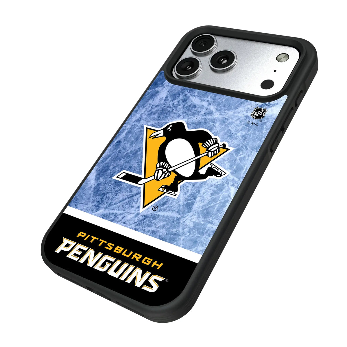 Pittsburgh Penguins Ice Wordmark iPhone Bump Phone Case for Apple iPhone - Isometric View#Device_iPhone 17 Pro Max