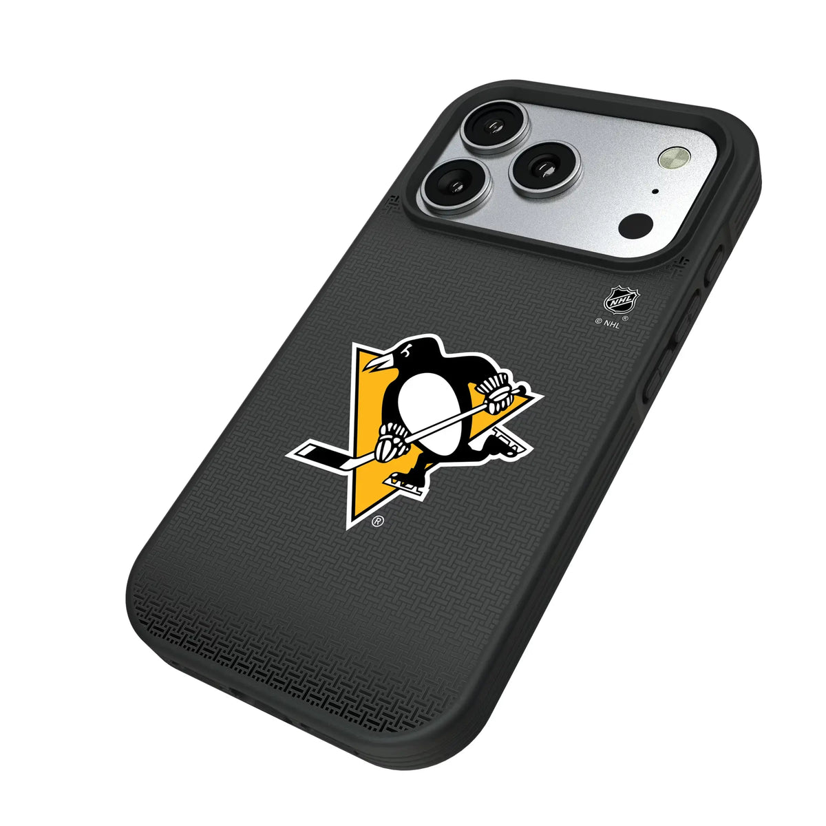Pittsburgh Penguins Linen iPhone Bump Phone Case for Apple iPhone - Isometric View#Device_iPhone 17 Pro
