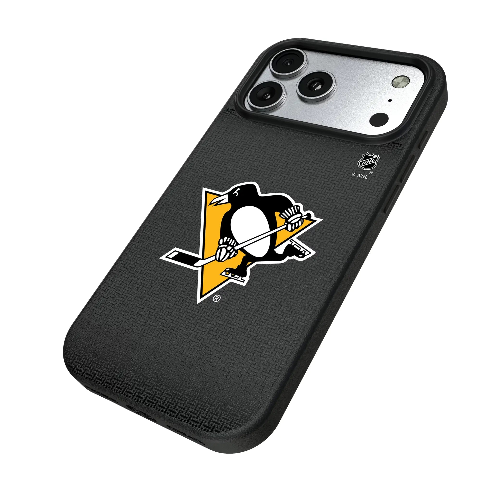 Pittsburgh Penguins Linen iPhone MagSafe Compatible Phone Case for Apple iPhone - Isometric View#Device_iPhone 17 Pro Max