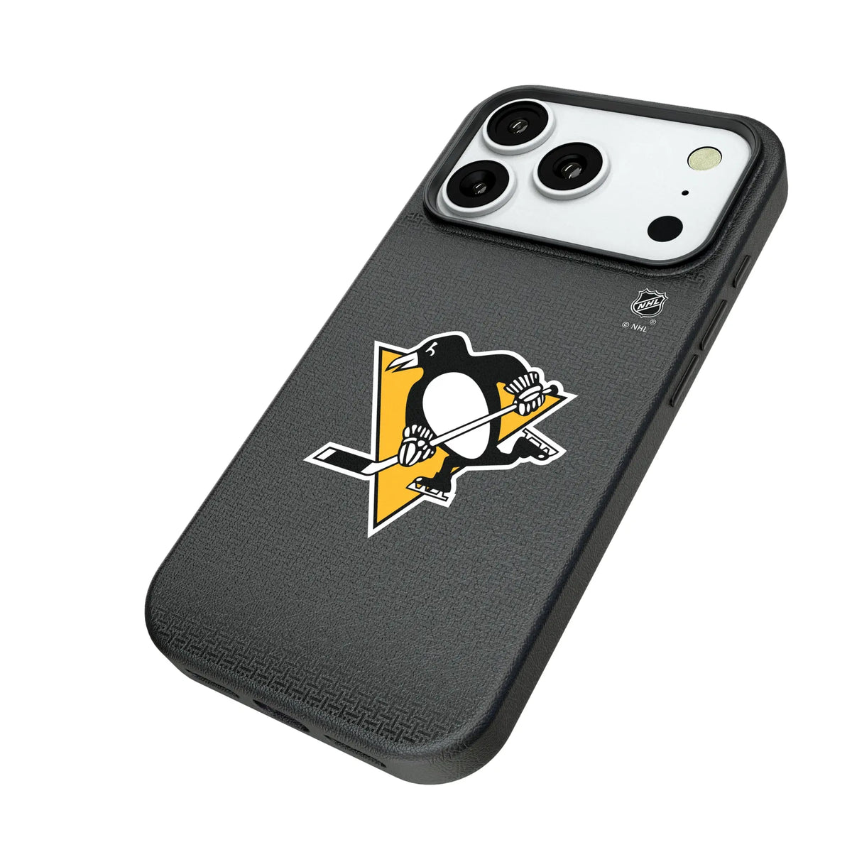 Pittsburgh Penguins Linen iPhone MagSafe Compatible Phone Case for Apple iPhone - Isometric View#Device_iPhone 18 Pro