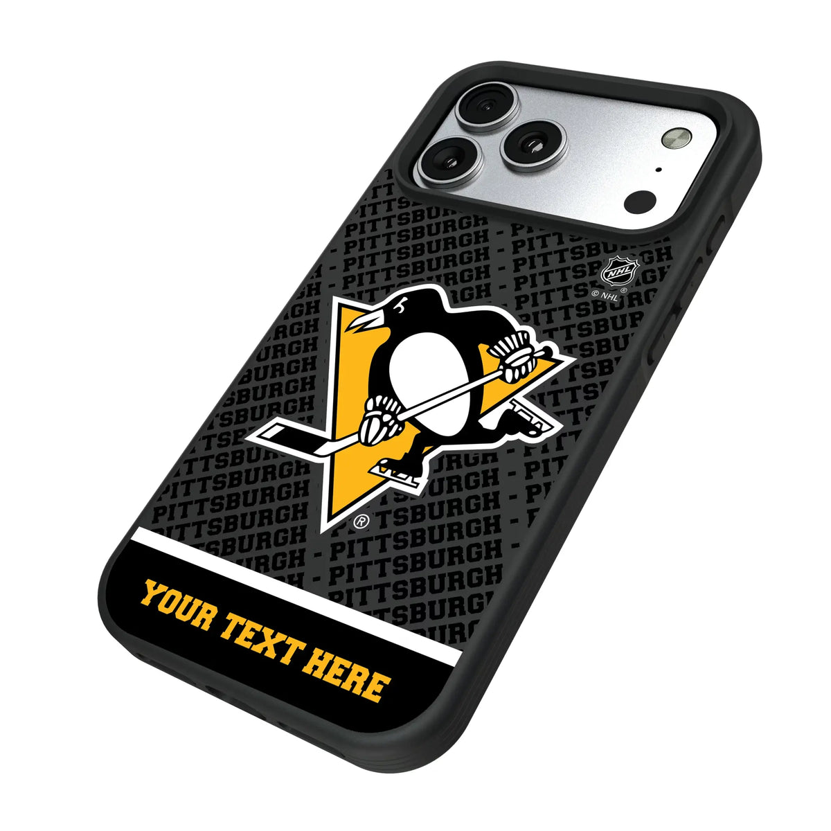 Pittsburgh Penguins Personalized EndZone Plus iPhone Bump Phone Case for Apple iPhone - Isometric View#Device_iPhone 17 Pro Max