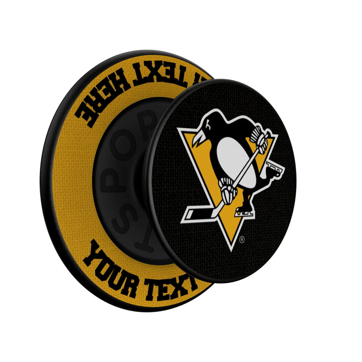 Pittsburgh Penguins Personalized Endzone Solid Popsockets Round Magnetic - Isometric View
