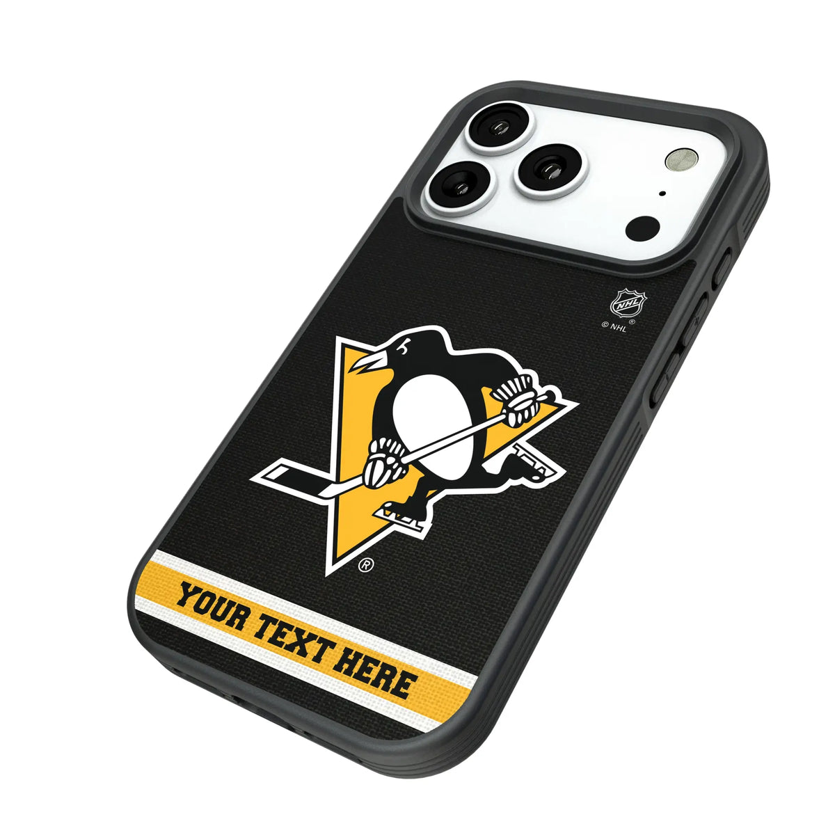 Pittsburgh Penguins Personalized Stripe iPhone Bump Phone Case for Apple iPhone - Isometric View#Device_iPhone 18 Pro