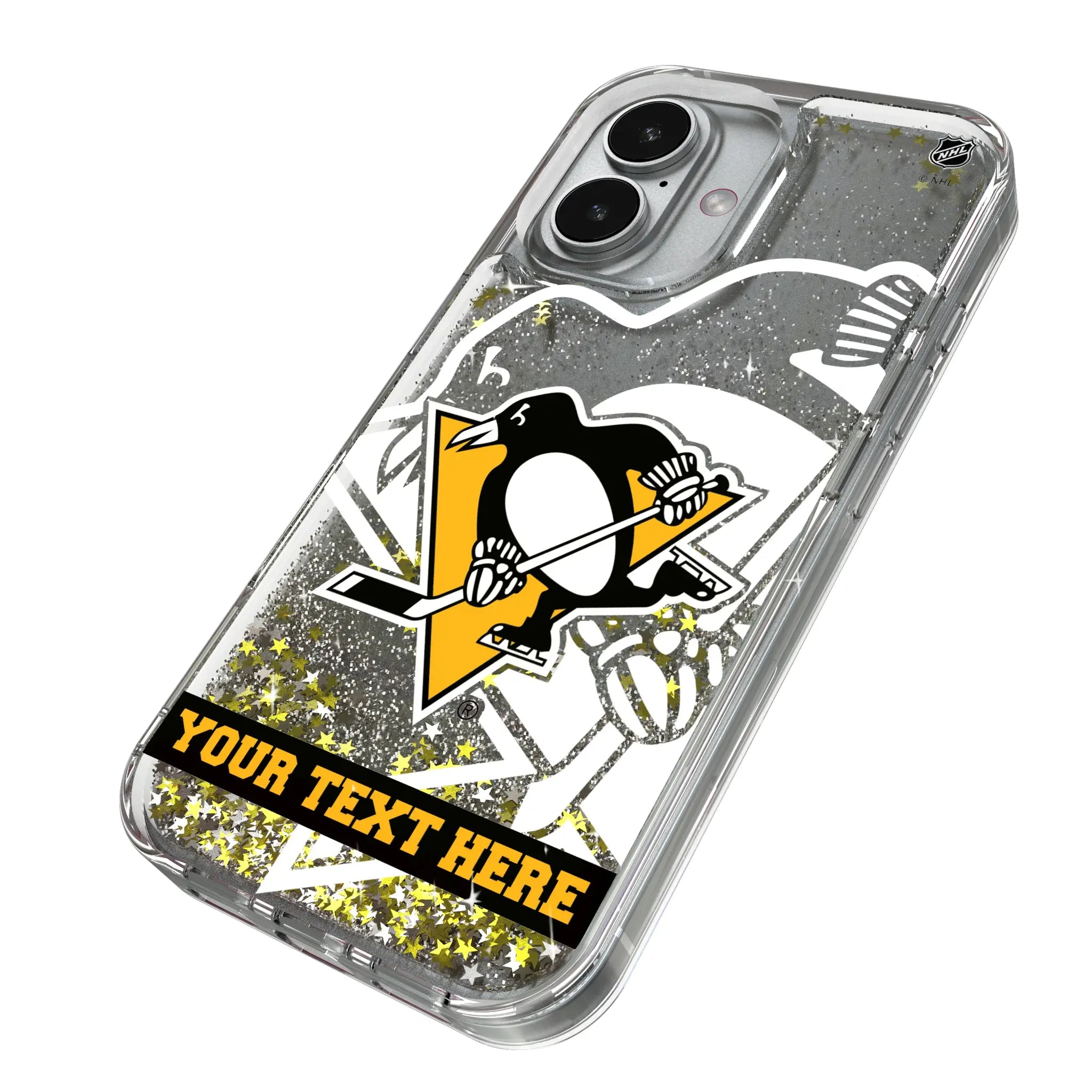 Pittsburgh Penguins Personalized Tilt iPhone Glitter Phone Case for Apple iPhone - Isometric View