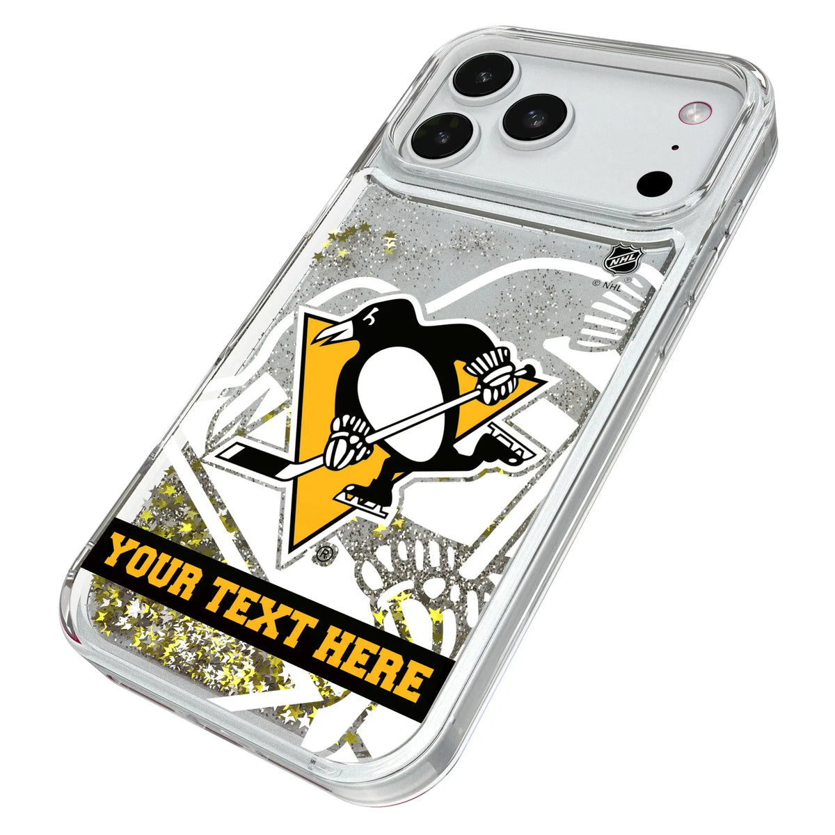 Pittsburgh Penguins Personalized Tilt iPhone Glitter Phone Case for Apple iPhone - Isometric View#Device_iPhone 18 Pro Max