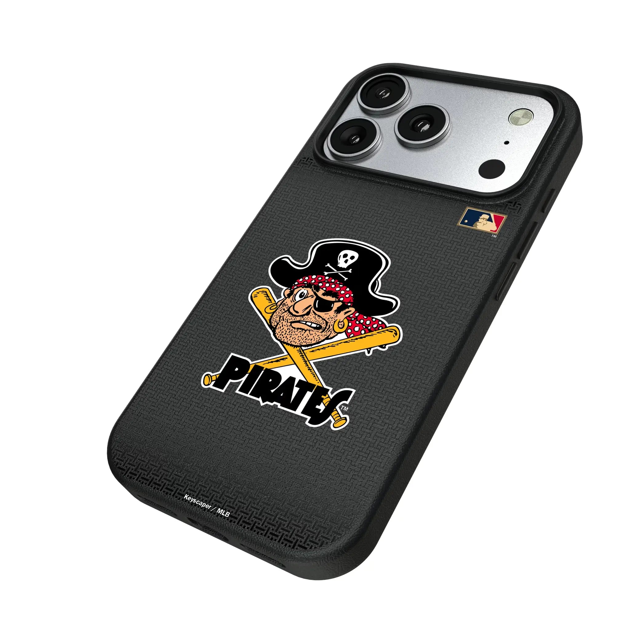 Pittsburgh Pirates 1958-1966 - Cooperstown Collection Linen iPhone MagSafe Compatible Phone Case for Apple iPhone - Isometric View#Device_iPhone 17 Pro