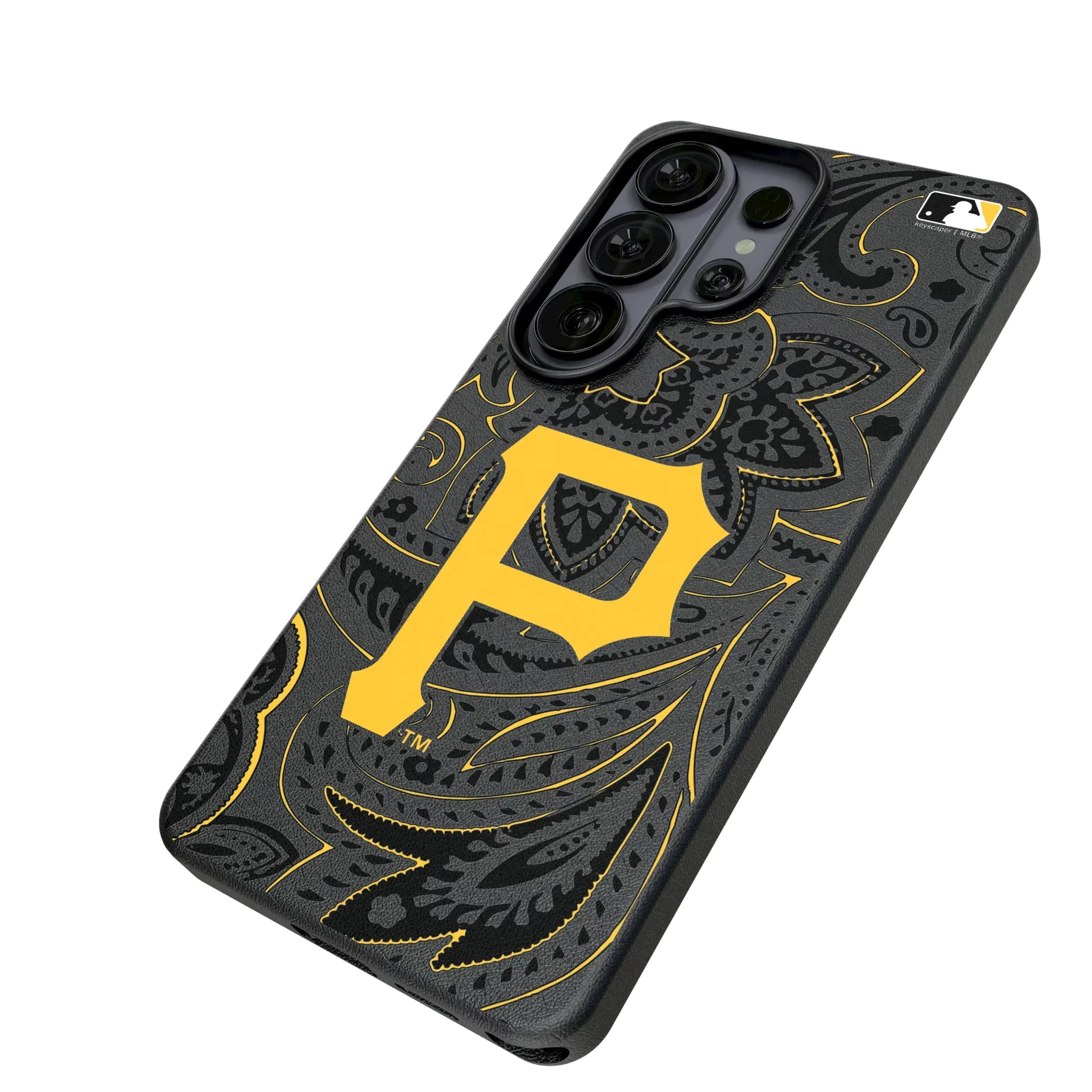 Pittsburgh Pirates Paisley Galaxy MagSafe Compatible Phone Case for Samsung Galaxy - Isometric View#Device_Galaxy S26 Ultra