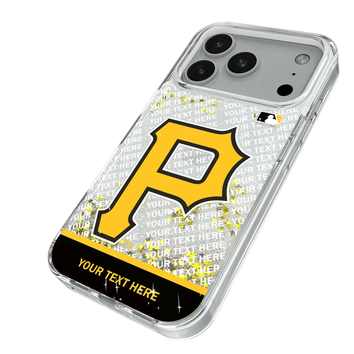 Pittsburgh Pirates Personalized EndZone Plus iPhone Glitter Phone Case for Apple iPhone - Isometric View#Device_iPhone 18 Pro