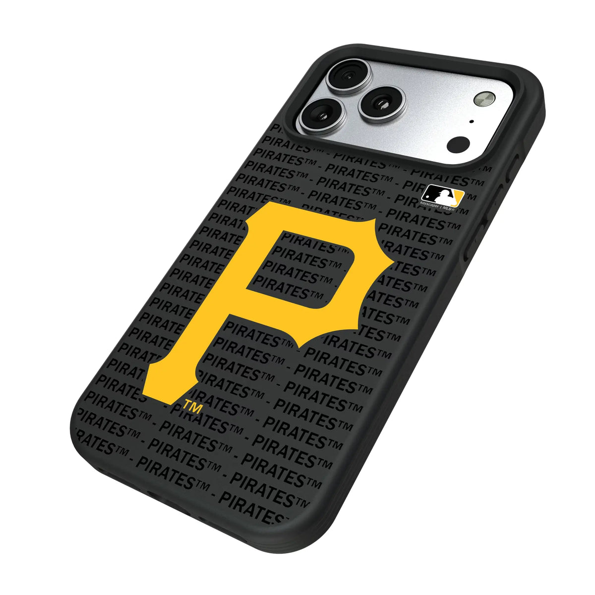 Pittsburgh Pirates Text Backdrop iPhone Bump Phone Case for Apple iPhone - Isometric View#Device_iPhone 17 Pro Max