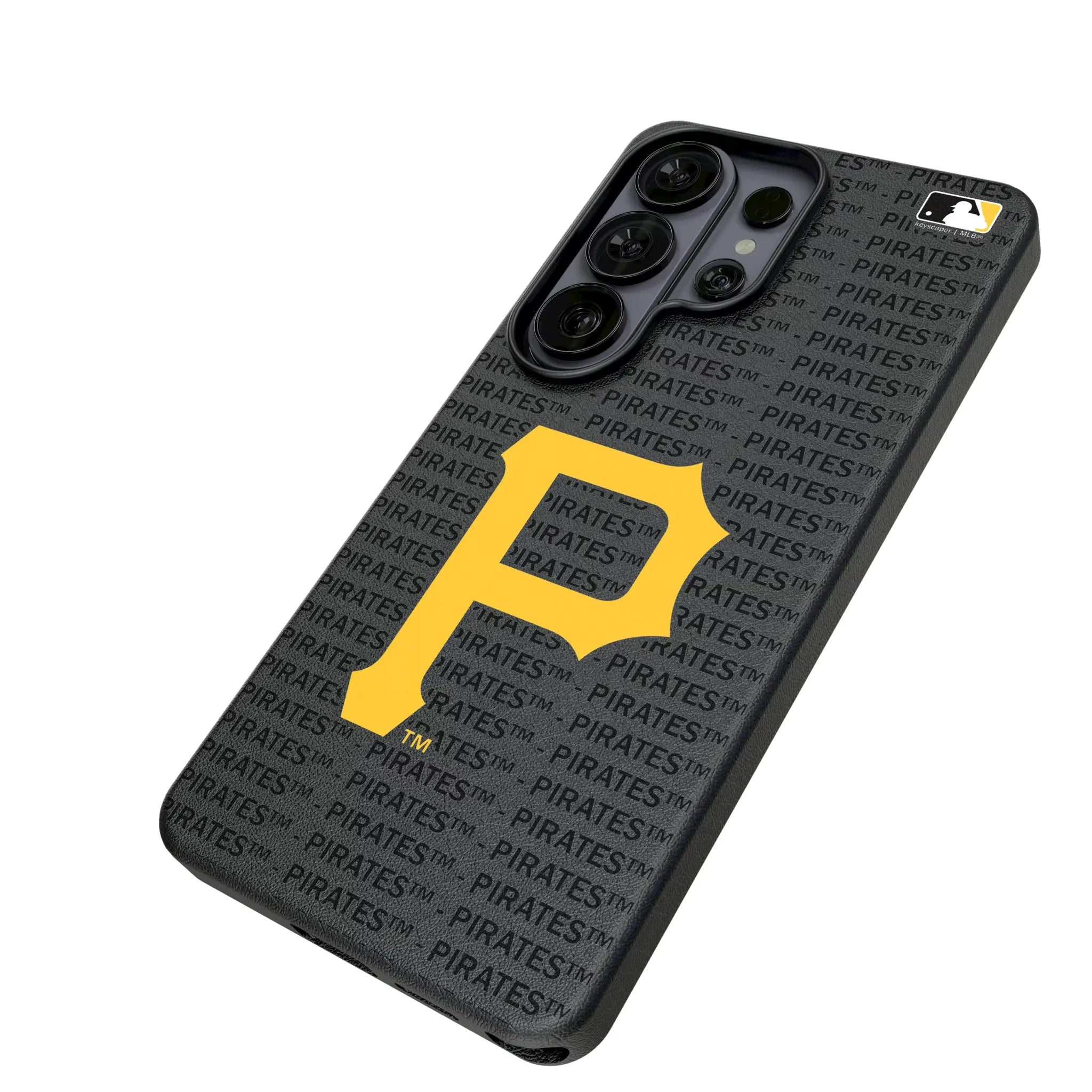 Pittsburgh Pirates Text Backdrop Galaxy MagSafe Compatible Phone Case for Samsung Galaxy - Isometric View#Device_Galaxy S26 Ultra