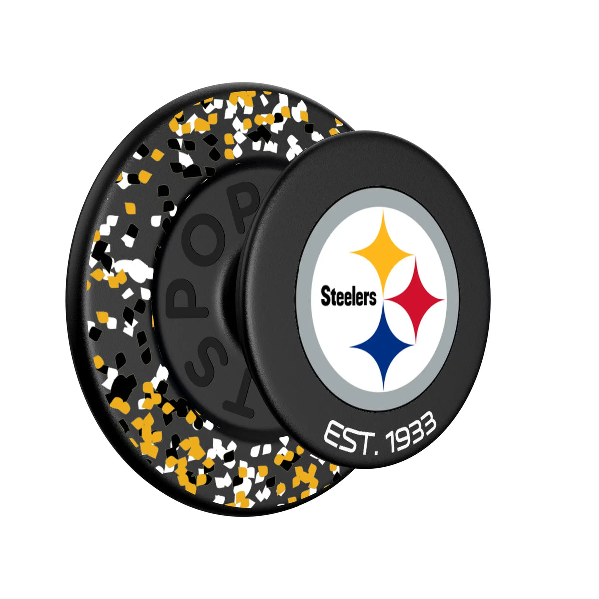Pittsburgh Steelers Confetti Popsockets Round Magnetic - Isometric View