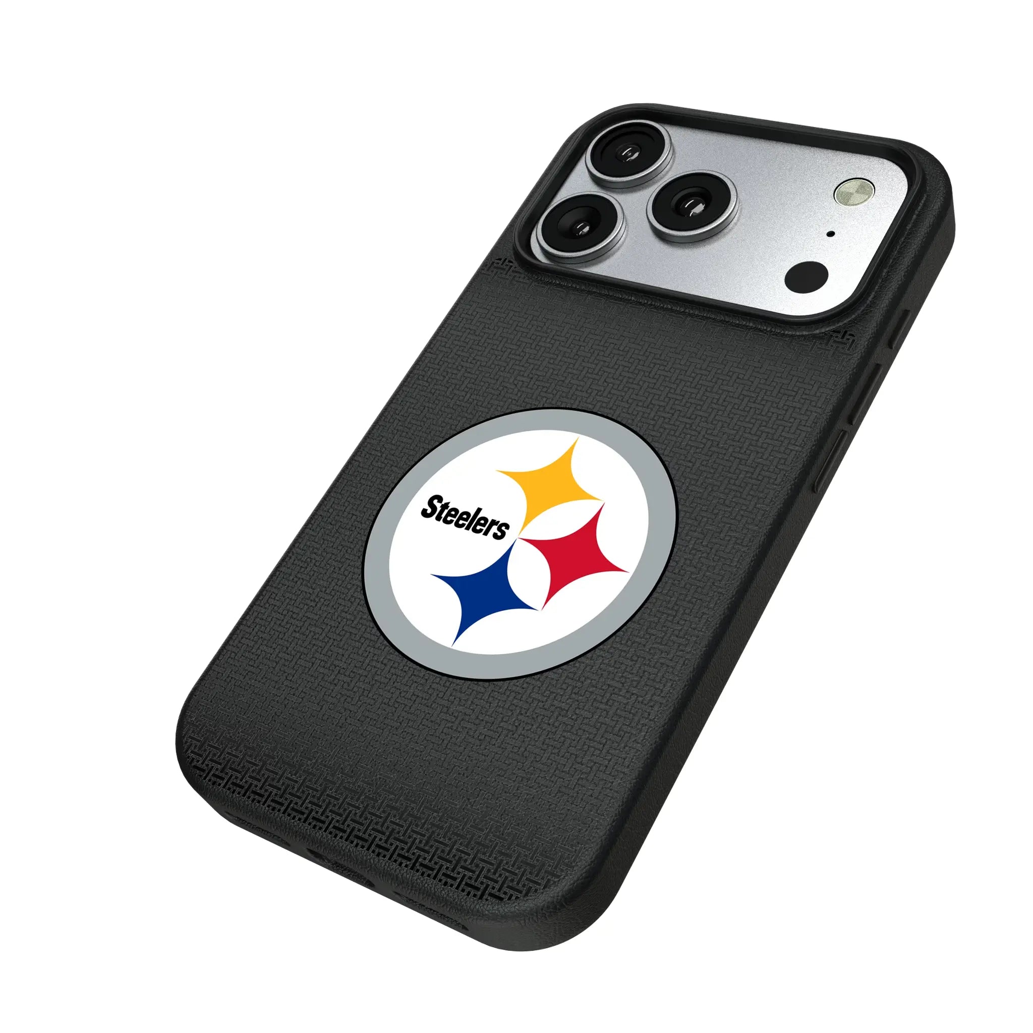 Pittsburgh Steelers Linen iPhone MagSafe Compatible Phone Case for Apple iPhone - Isometric View#Device_iPhone 17 Pro
