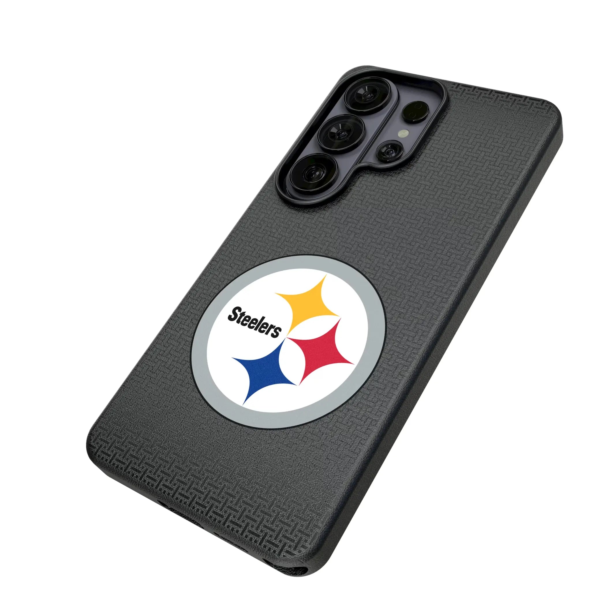 Pittsburgh Steelers Linen Galaxy MagSafe Compatible Phone Case for Samsung Galaxy - Isometric View#Device_Galaxy S26 Ultra