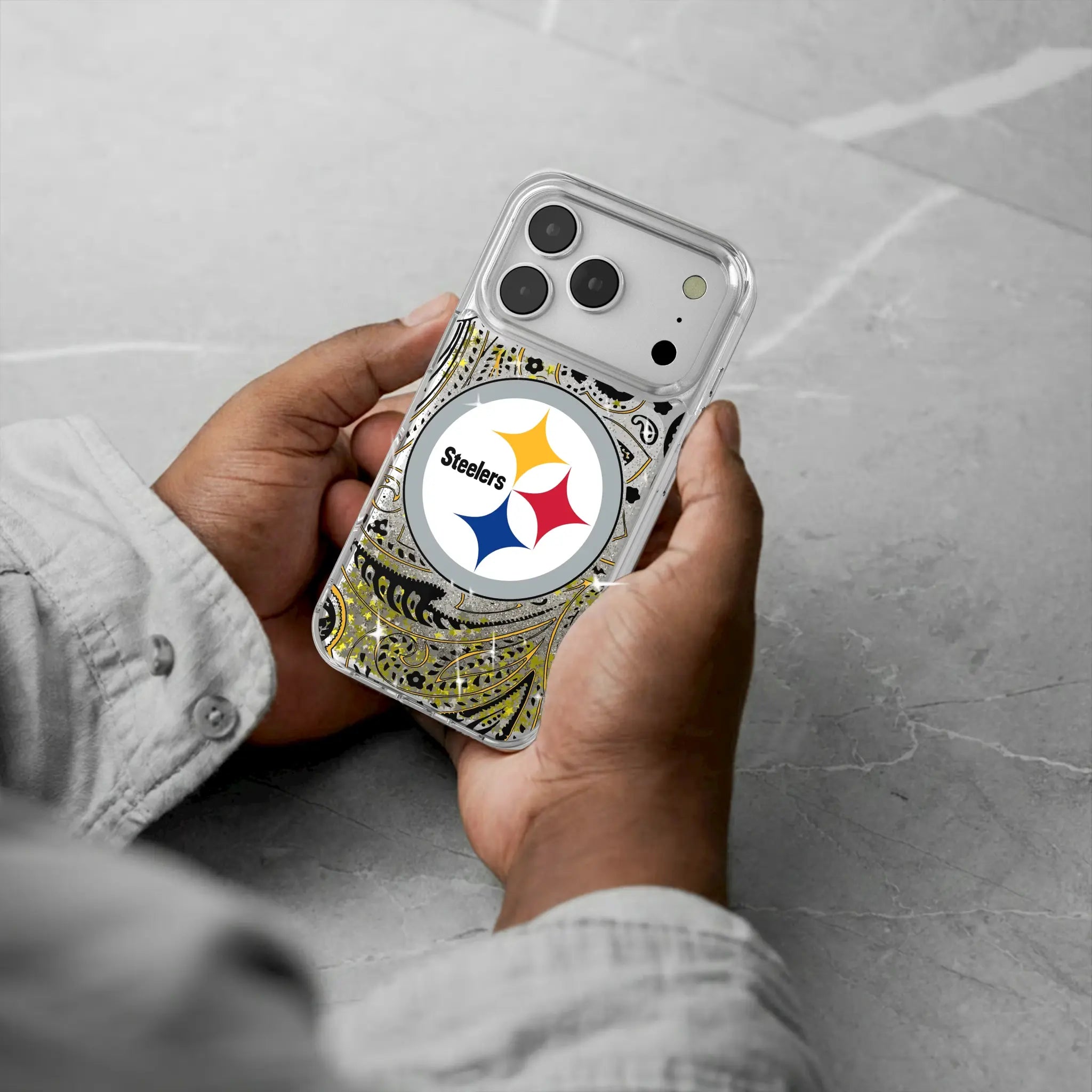 Pittsburgh Steelers Paisley iPhone Glitter Phone Case for Apple iPhone - Lifestyle