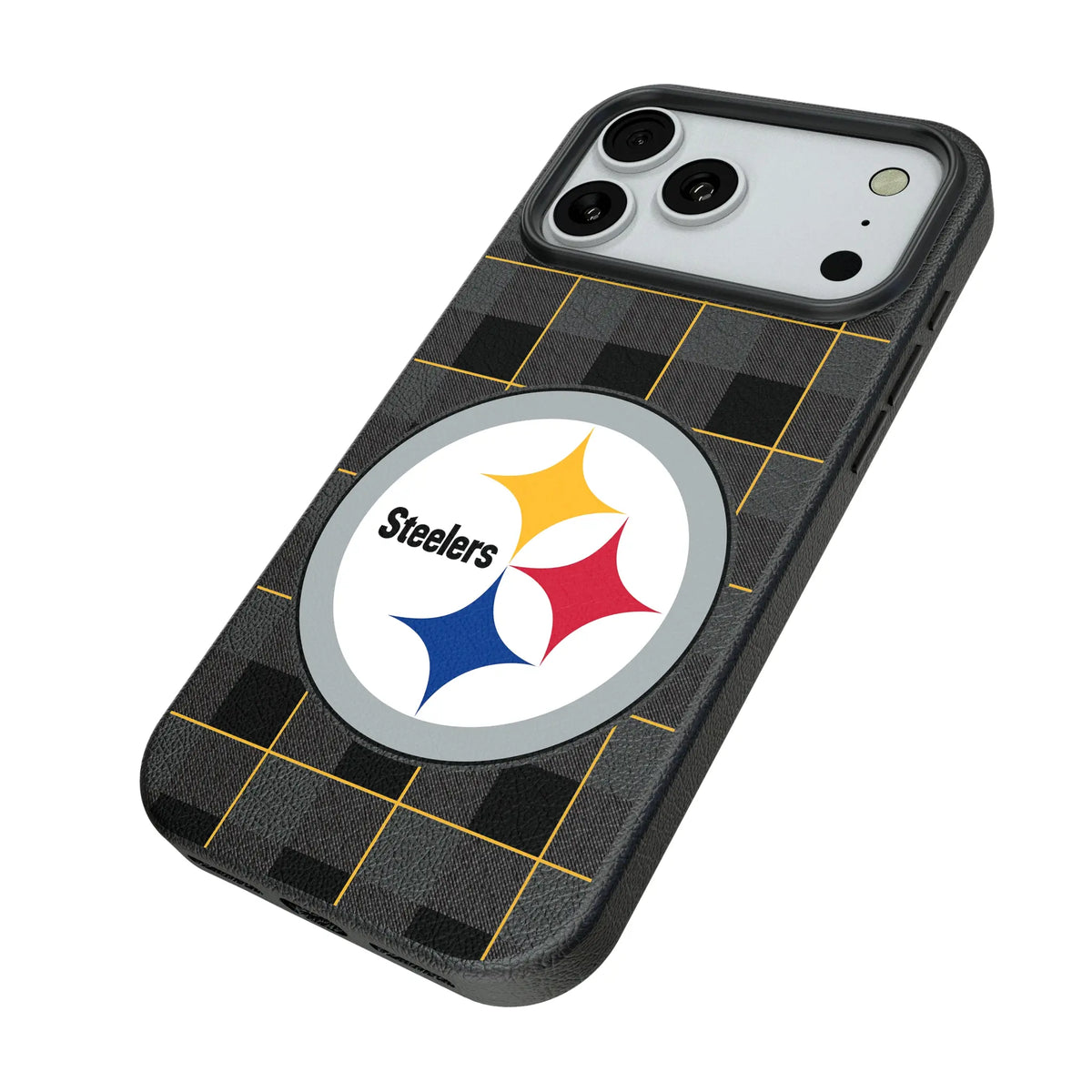 Pittsburgh Steelers Plaid iPhone MagSafe Compatible Phone Case for Apple iPhone - Isometric View#Device_iPhone 18 Pro Max