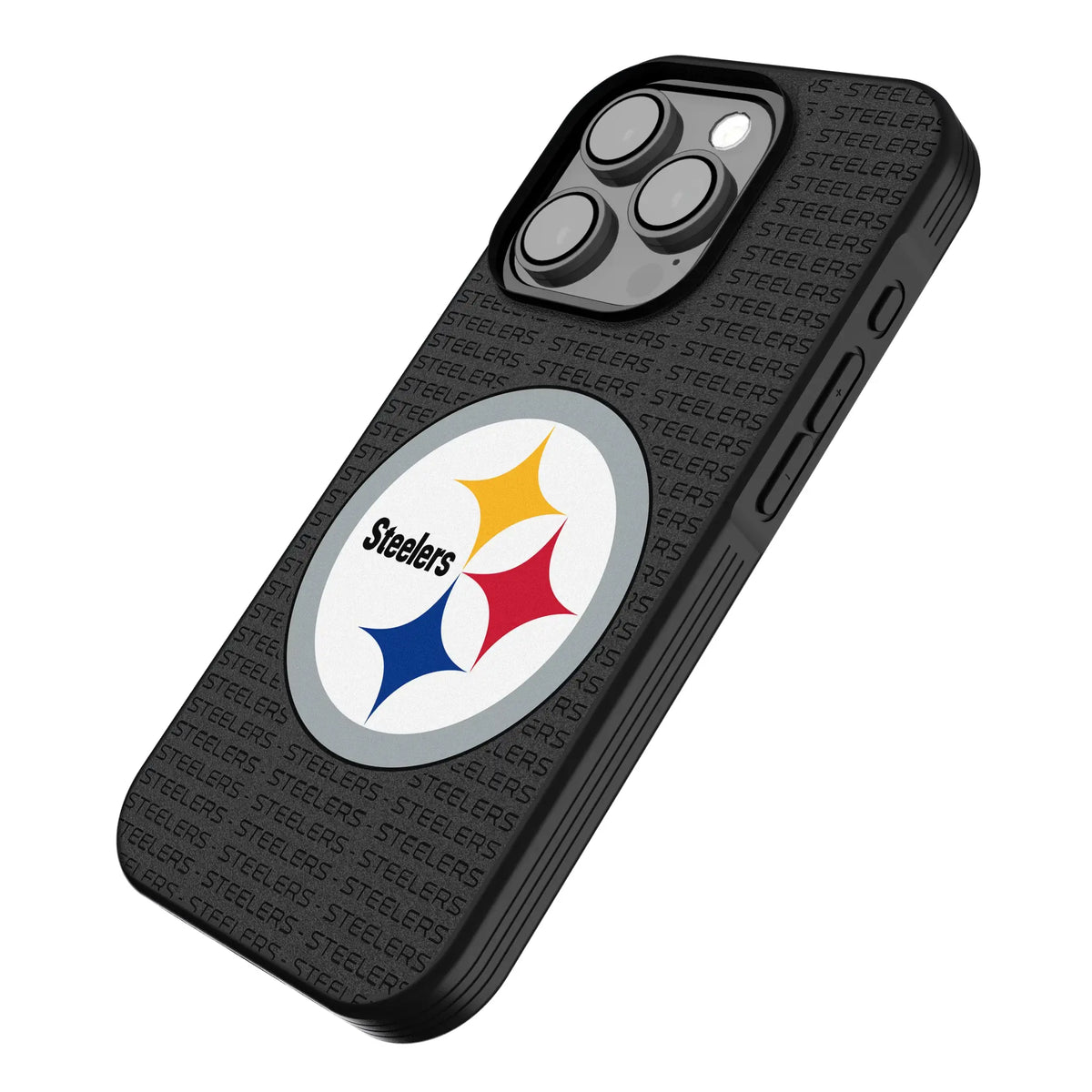 Pittsburgh Steelers Text Backdrop iPhone Bump Phone Case for Apple iPhone - Isometric View