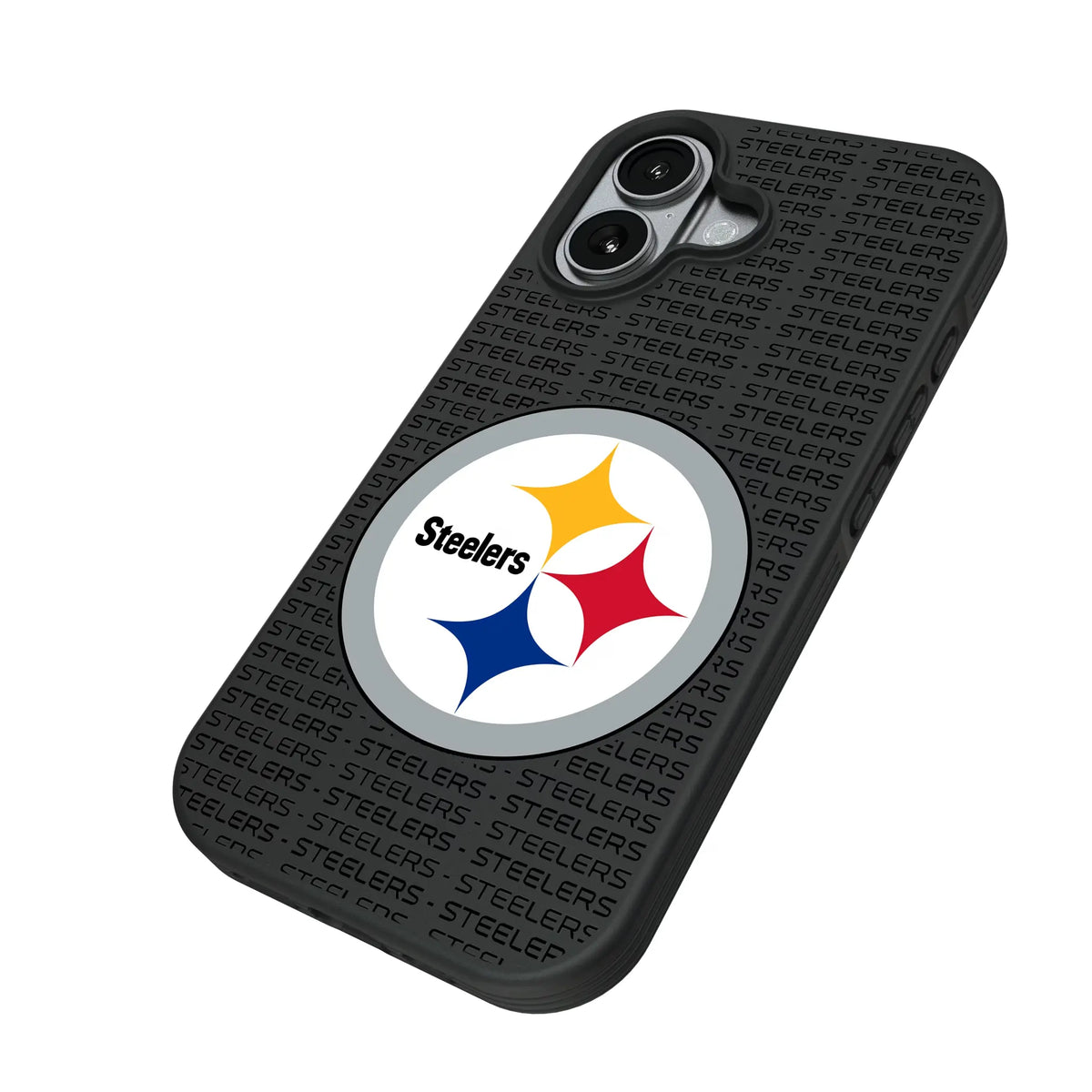 Pittsburgh Steelers Text Backdrop iPhone Bump Phone Case for Apple iPhone - Isometric View#Device_iPhone 17