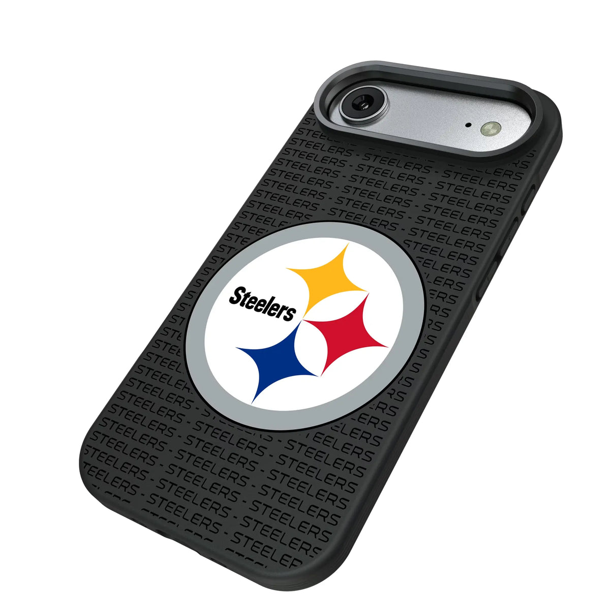 Pittsburgh Steelers Text Backdrop iPhone Bump Phone Case for Apple iPhone - Isometric View#Device_iPhone Air