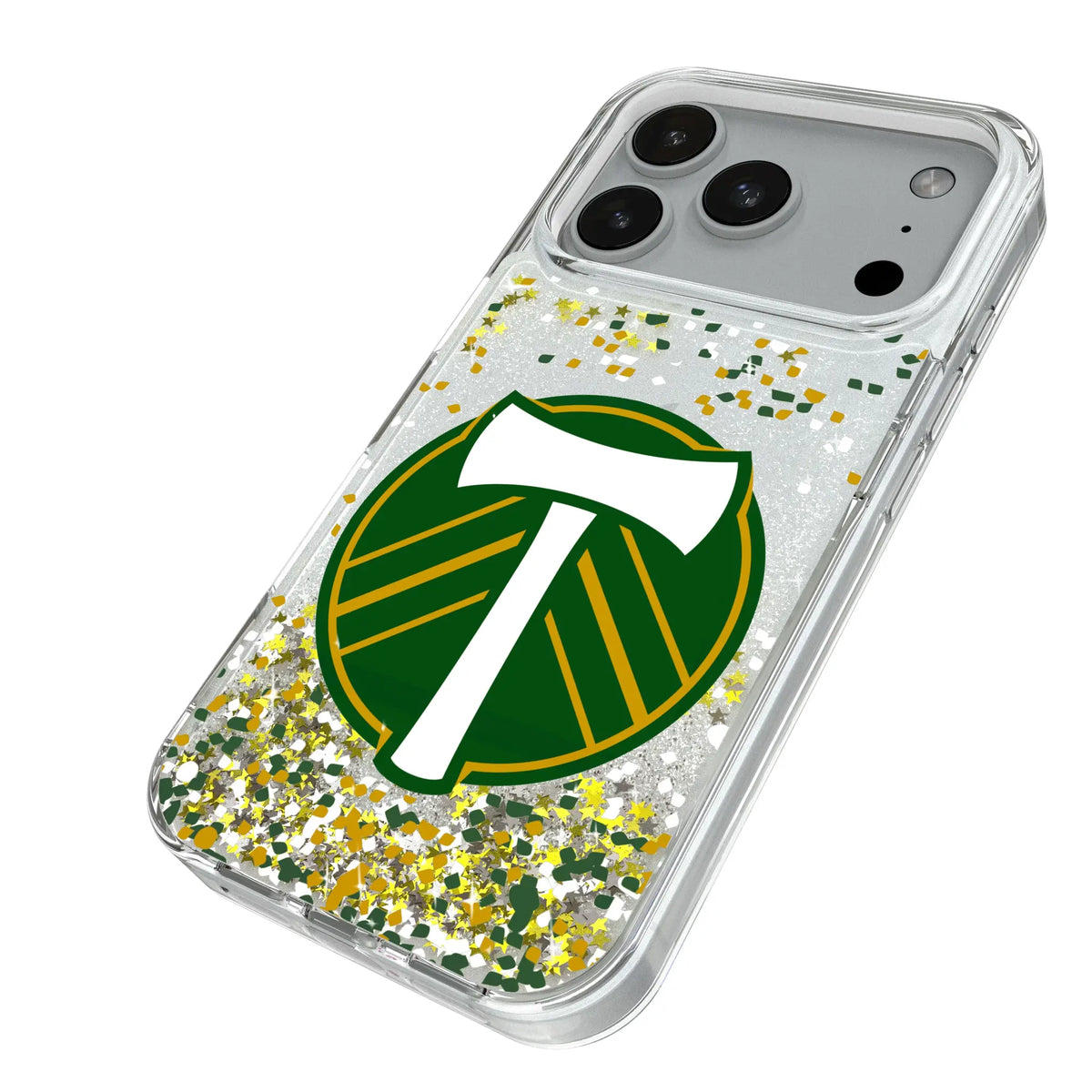 Portland Timbers Confetti iPhone Glitter Phone Case for Apple iPhone - Isometric View#Device_iPhone 18 Pro
