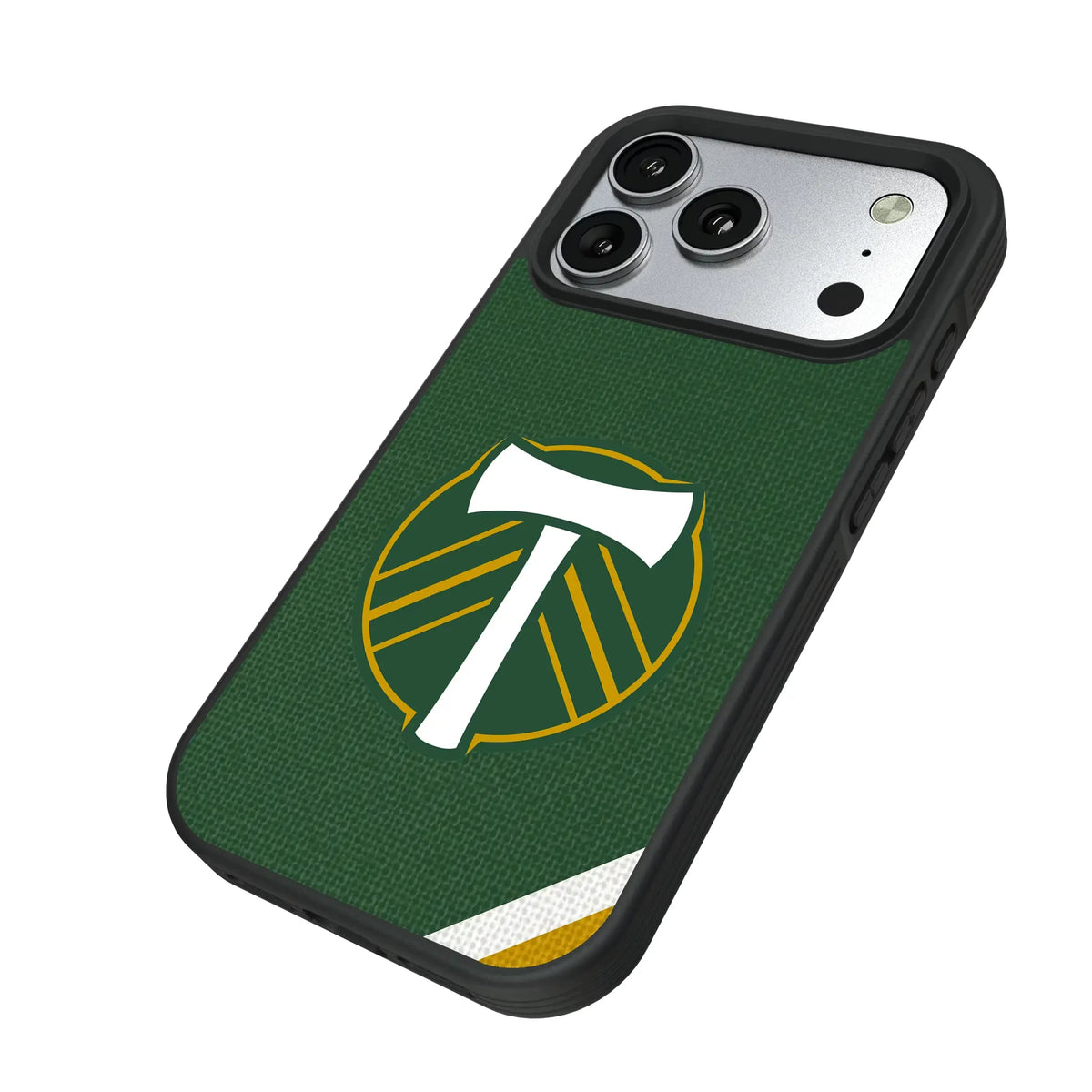 Portland Timbers Diagonal Stripe iPhone Bump Phone Case for Apple iPhone - Isometric View#Device_iPhone 17 Pro