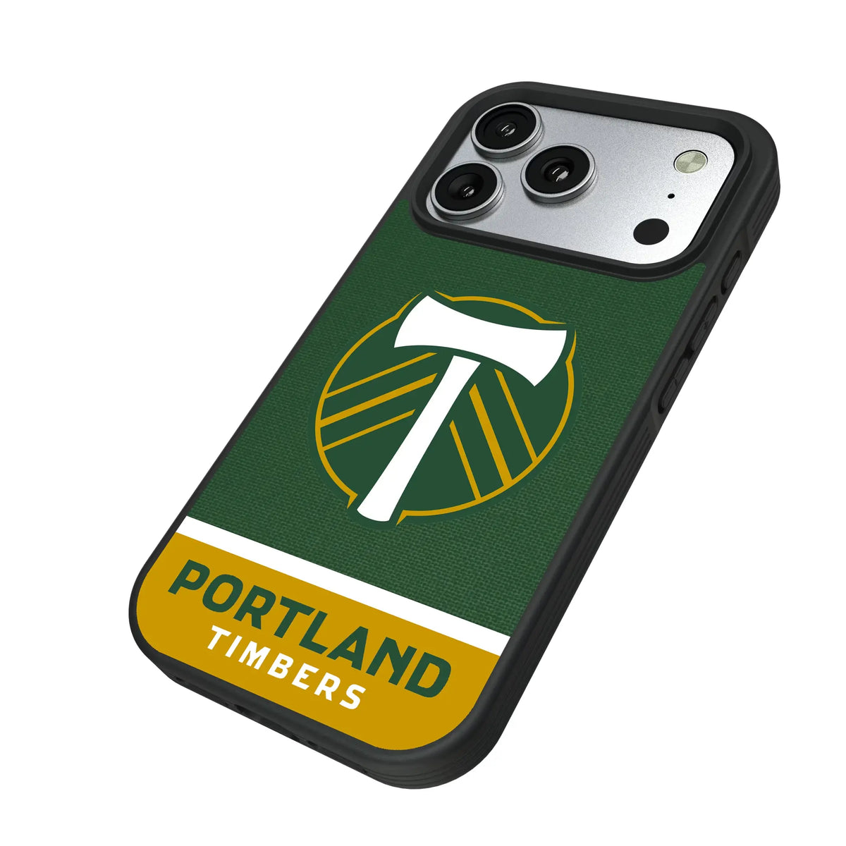 Portland Timbers Endzone Solid iPhone Bump Phone Case for Apple iPhone - Isometric View#Device_iPhone 17 Pro